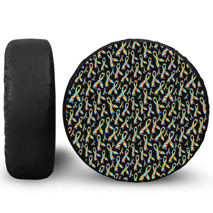 Autism Awareness Ribbon Pattern Print Leather Spare Tire Cover