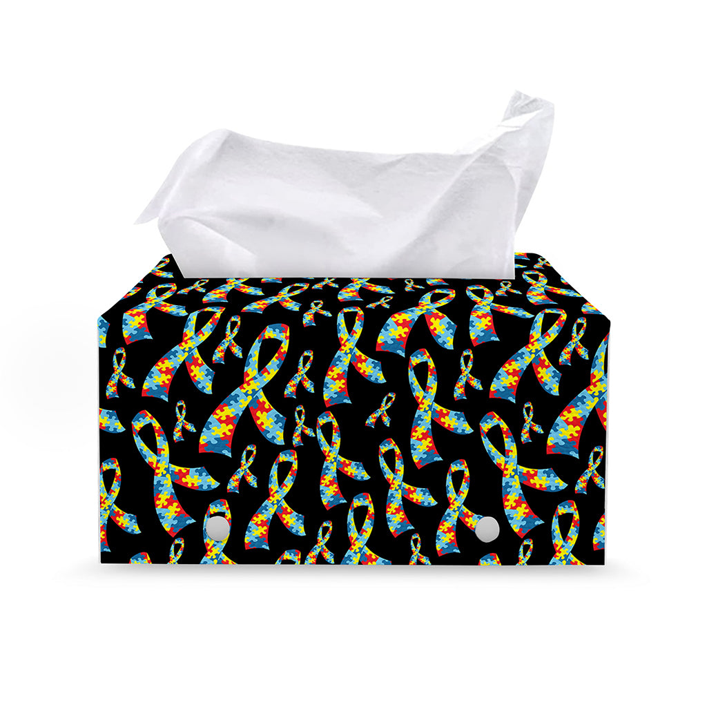 Autism Awareness Ribbon Pattern Print Leather Tissue Box Cover