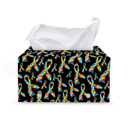 Autism Awareness Ribbon Pattern Print Leather Tissue Box Cover