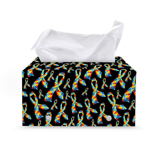 Autism Awareness Ribbon Pattern Print Leather Tissue Box Cover