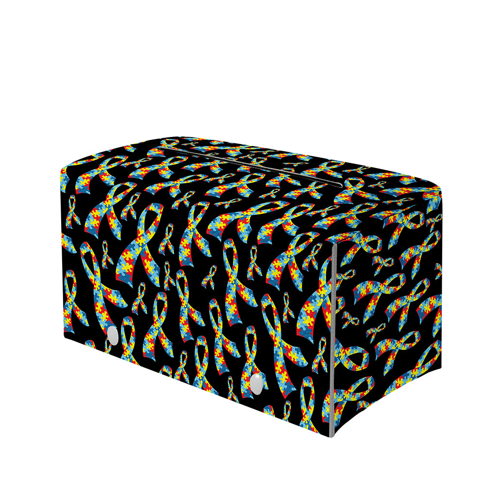Autism Awareness Ribbon Pattern Print Leather Tissue Box Cover