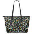 Autism Awareness Ribbon Pattern Print Leather Tote Bag With Zipper
