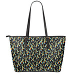 Autism Awareness Ribbon Pattern Print Leather Tote Bag