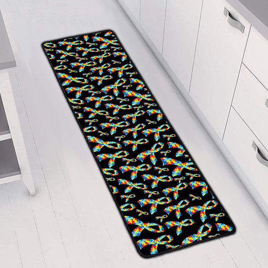 Autism Awareness Ribbon Pattern Print Long Kitchen Mat