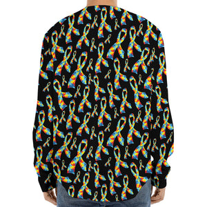 Autism Awareness Ribbon Pattern Print Long Sleeve Baseball Jersey