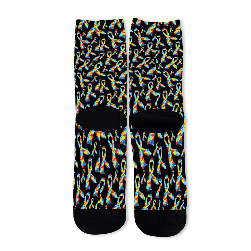 Autism Awareness Ribbon Pattern Print Long Socks