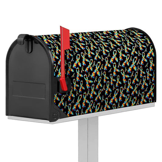 Autism Awareness Ribbon Pattern Print Mailbox Cover