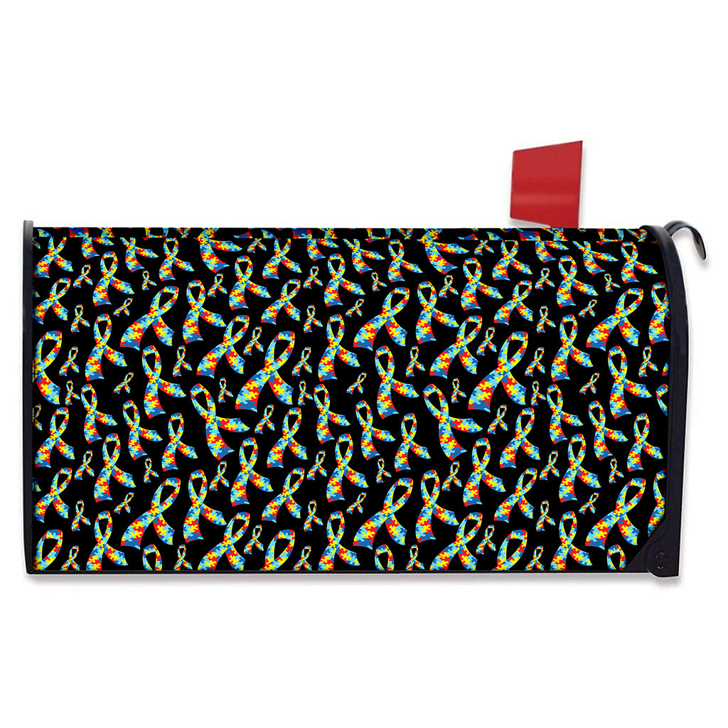 Autism Awareness Ribbon Pattern Print Mailbox Cover