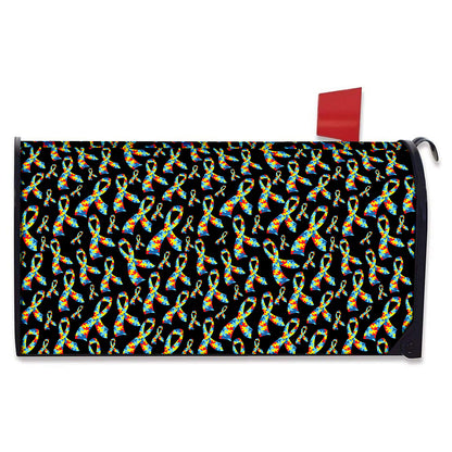 Autism Awareness Ribbon Pattern Print Mailbox Cover