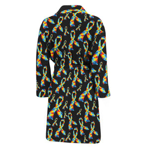 Autism Awareness Ribbon Pattern Print Men's Bathrobe