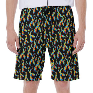 Autism Awareness Ribbon Pattern Print Men's Beach Shorts