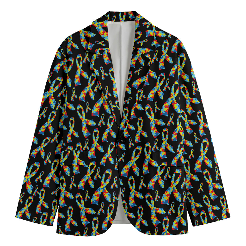 Autism Awareness Ribbon Pattern Print Men's Blazer