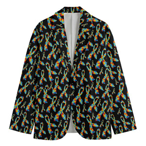 Autism Awareness Ribbon Pattern Print Men's Blazer