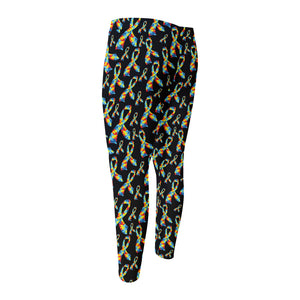 Autism Awareness Ribbon Pattern Print Men's Compression Pants