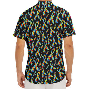 Autism Awareness Ribbon Pattern Print Men's Deep V-Neck Shirt