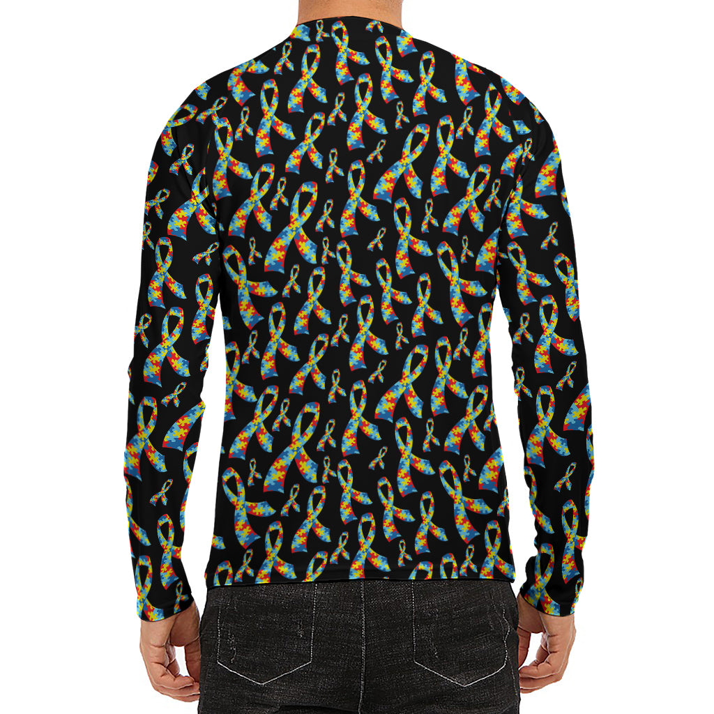 Autism Awareness Ribbon Pattern Print Men's Long Sleeve Rash Guard