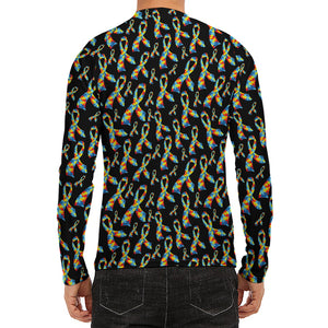 Autism Awareness Ribbon Pattern Print Men's Long Sleeve Rash Guard