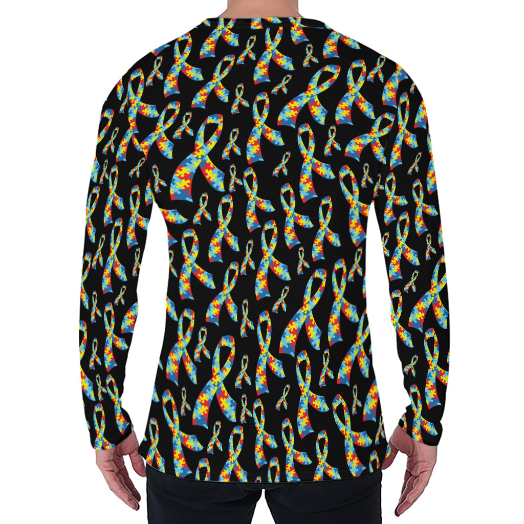 Autism Awareness Ribbon Pattern Print Men's Long Sleeve T-Shirt