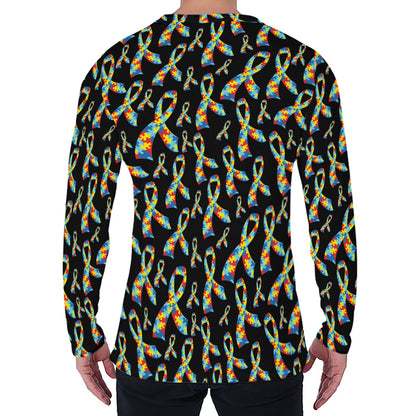 Autism Awareness Ribbon Pattern Print Men's Long Sleeve T-Shirt