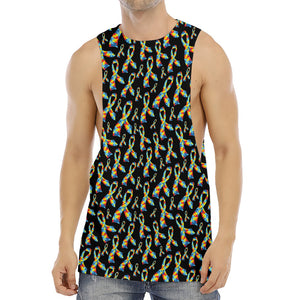 Autism Awareness Ribbon Pattern Print Men's Muscle Tank Top