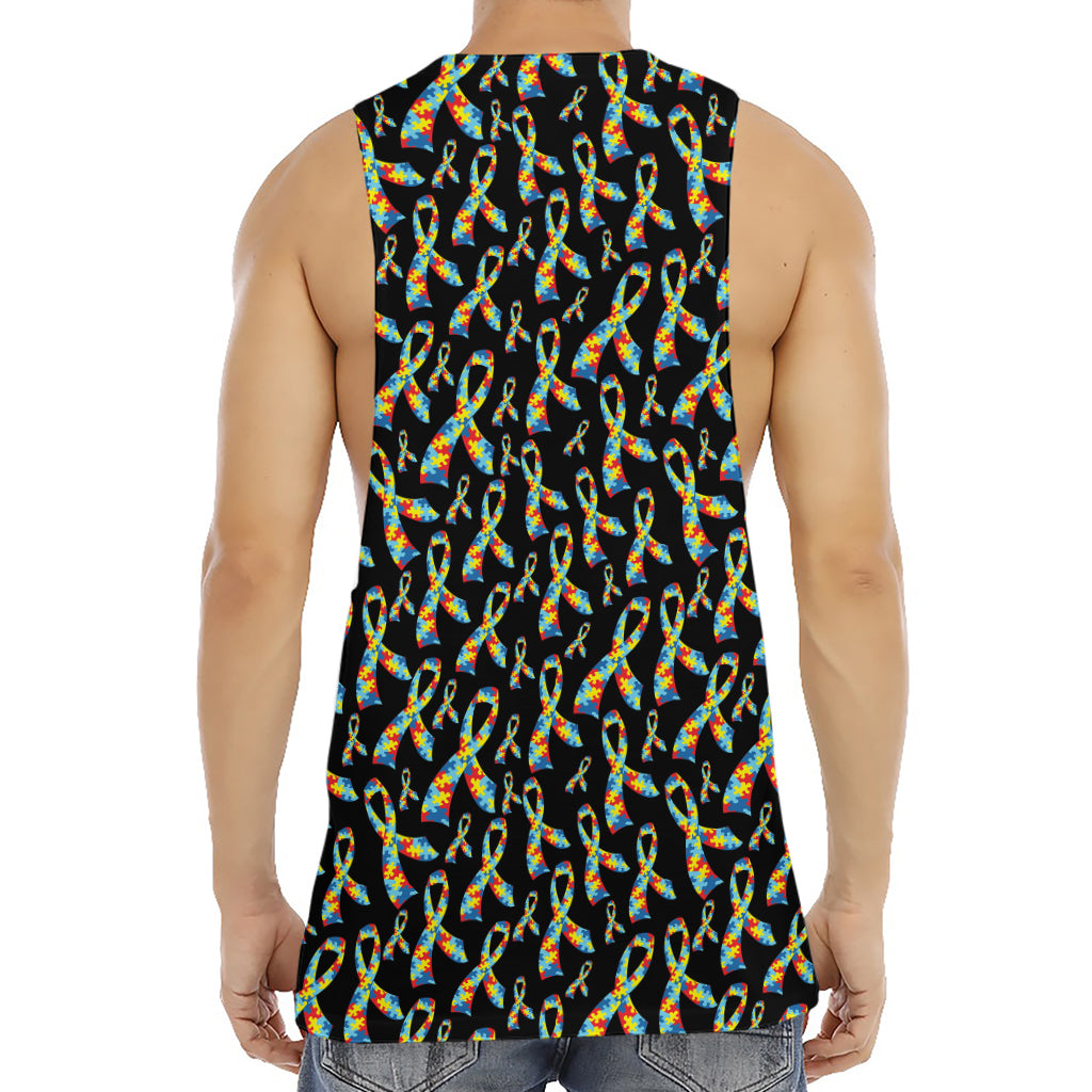 Autism Awareness Ribbon Pattern Print Men's Muscle Tank Top