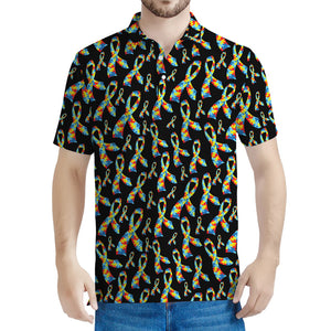 Autism Awareness Ribbon Pattern Print Men's Polo Shirt