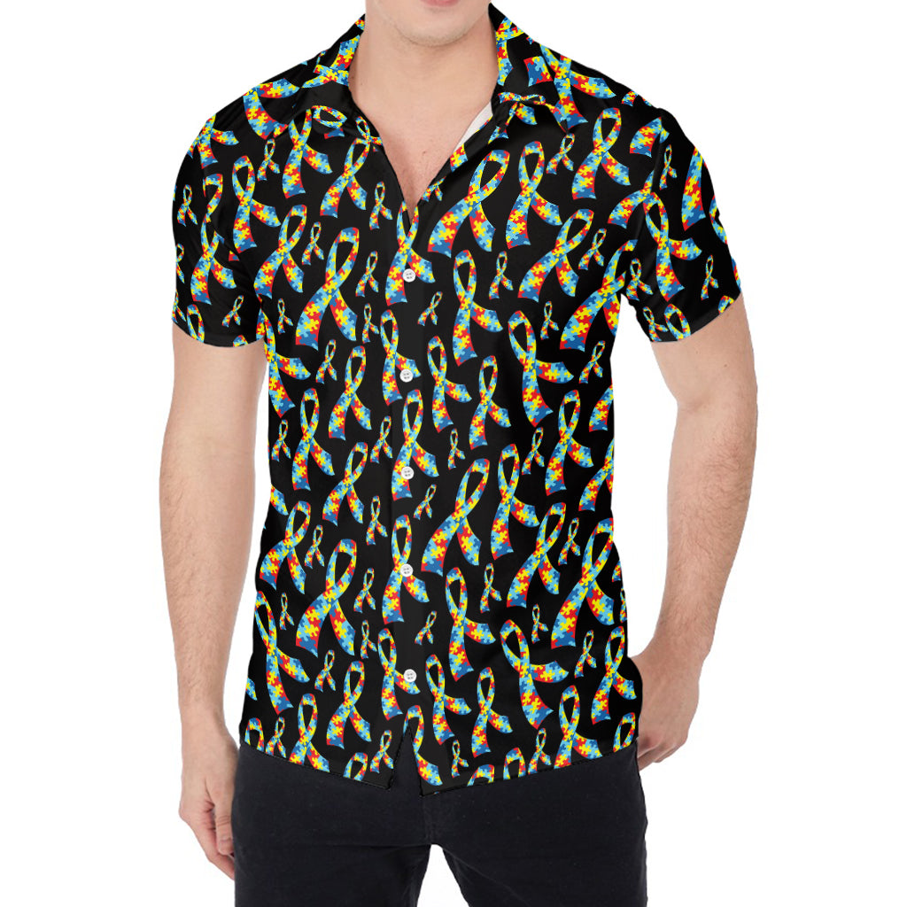 Autism Awareness Ribbon Pattern Print Men's Shirt