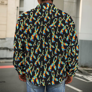 Autism Awareness Ribbon Pattern Print Men's Shirt Jacket