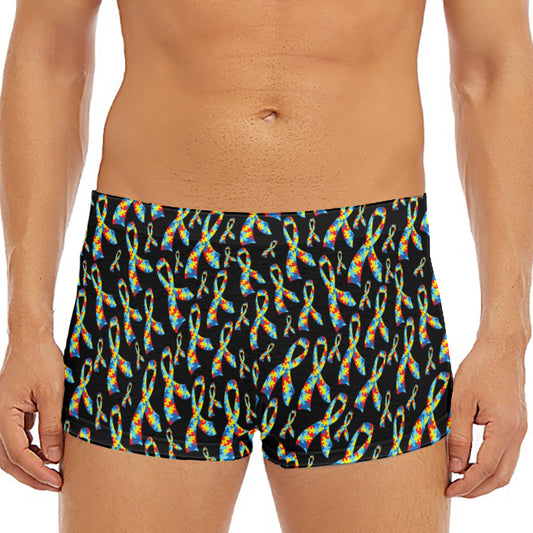Autism Awareness Ribbon Pattern Print Men's Short Boxer Briefs