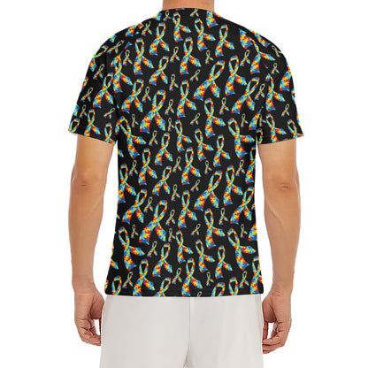 Autism Awareness Ribbon Pattern Print Men's Short Sleeve Rash Guard