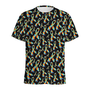 Autism Awareness Ribbon Pattern Print Men's Sports T-Shirt