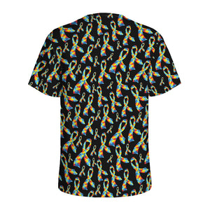 Autism Awareness Ribbon Pattern Print Men's Sports T-Shirt