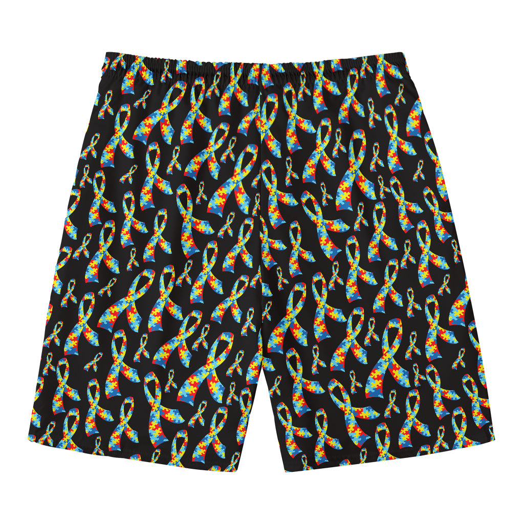 Autism Awareness Ribbon Pattern Print Men's Swim Trunks