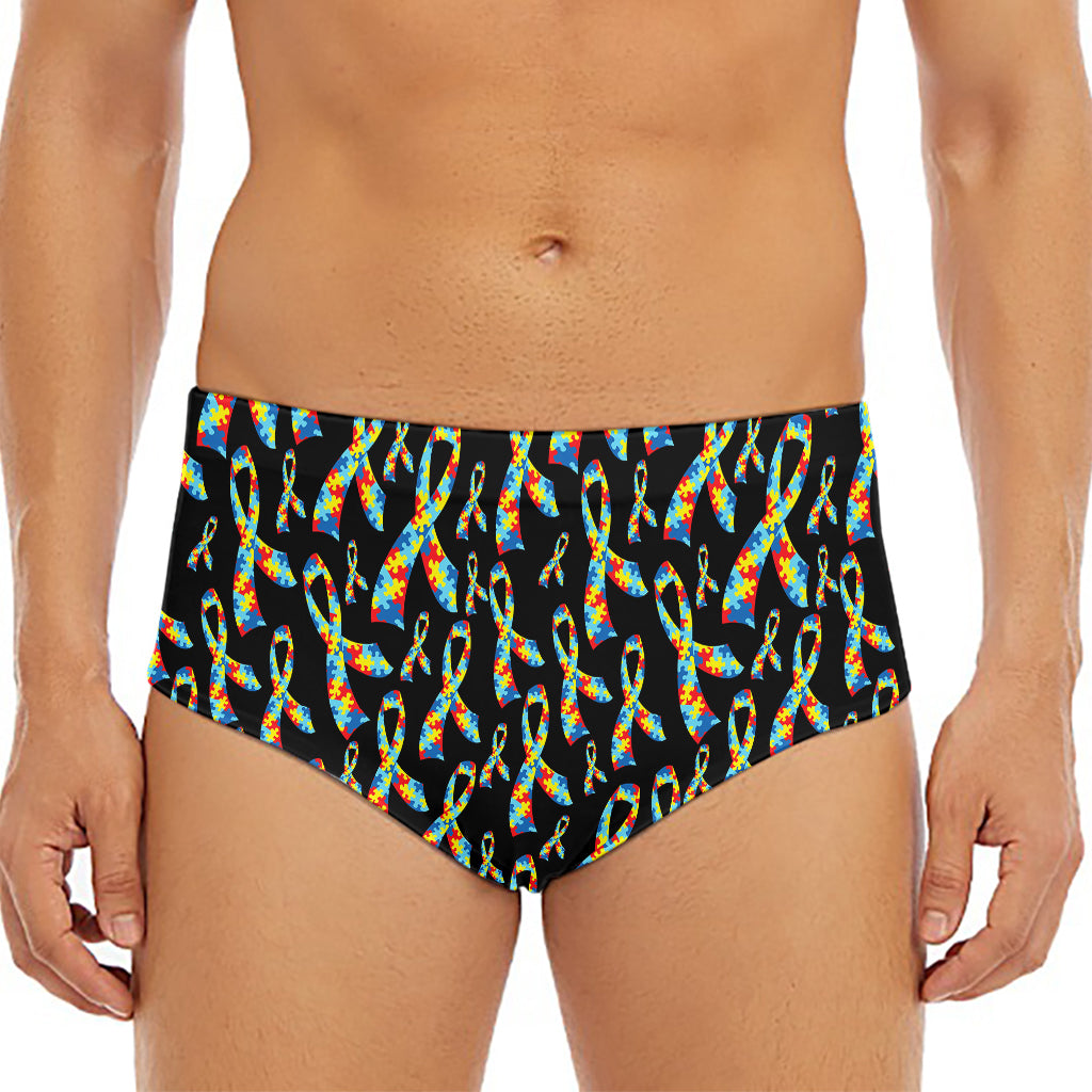 Autism Awareness Ribbon Pattern Print Men's Triangle Swim Briefs