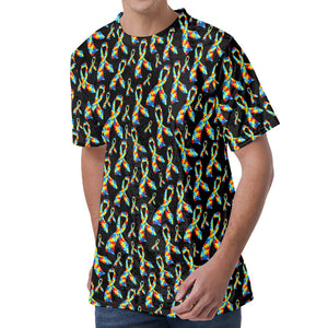 Autism Awareness Ribbon Pattern Print Men's Velvet T-Shirt