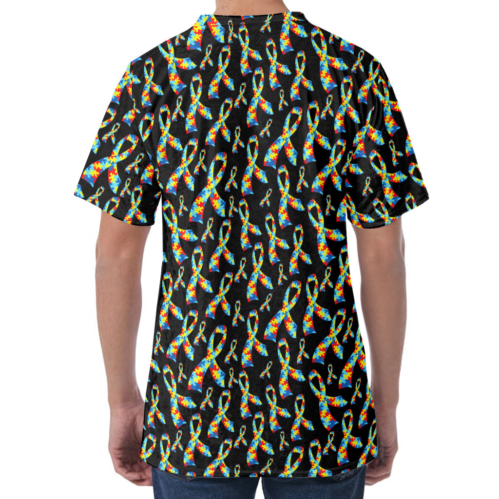 Autism Awareness Ribbon Pattern Print Men's Velvet T-Shirt