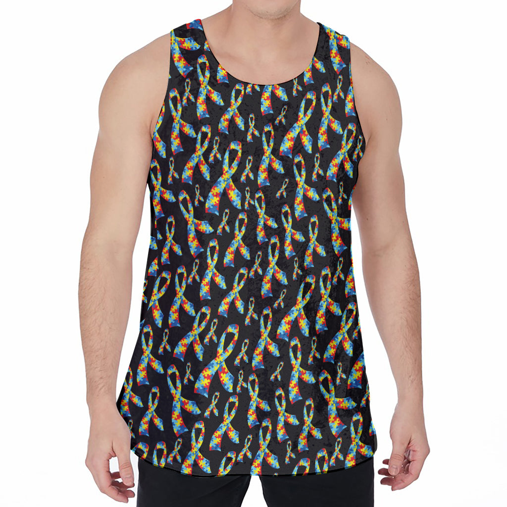 Autism Awareness Ribbon Pattern Print Men's Velvet Tank Top