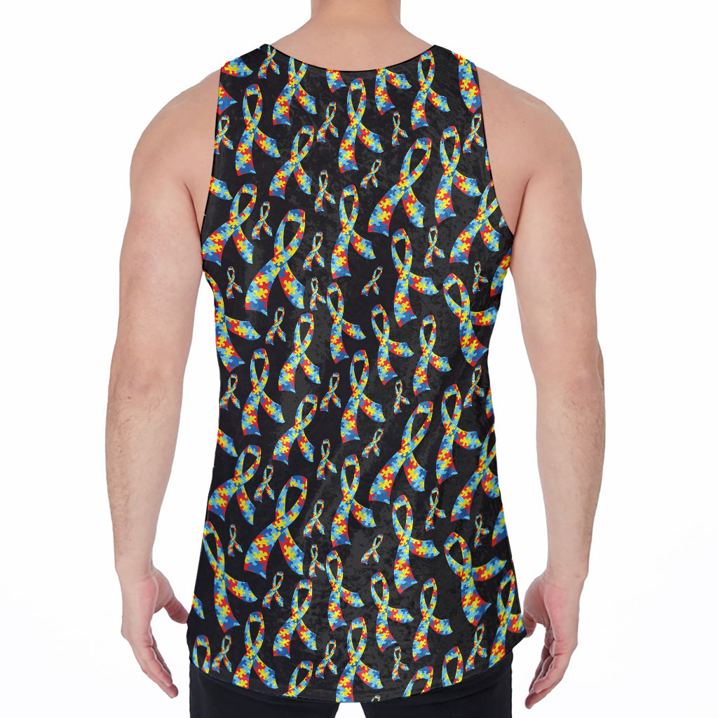 Autism Awareness Ribbon Pattern Print Men's Velvet Tank Top