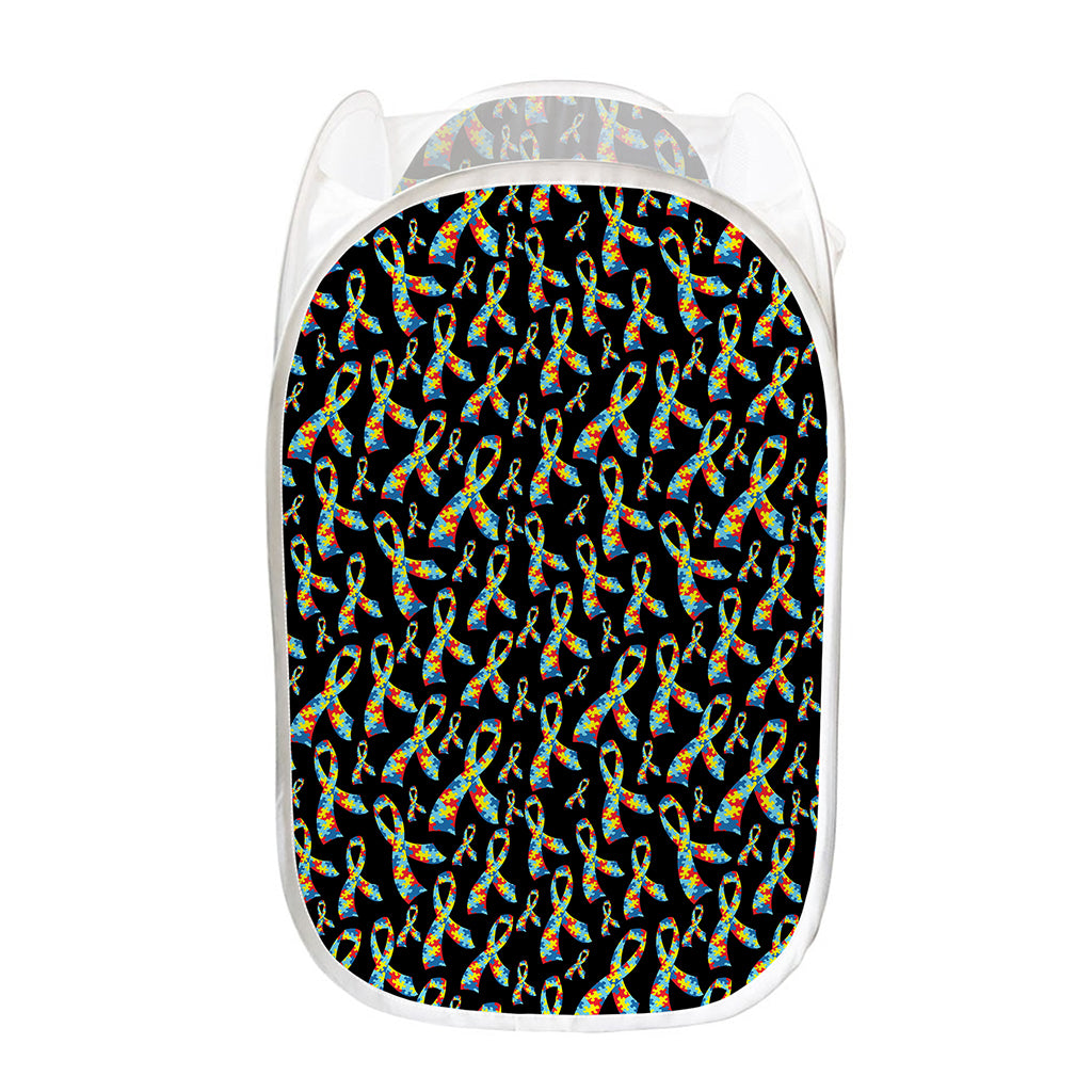 Autism Awareness Ribbon Pattern Print Mesh Laundry Hamper
