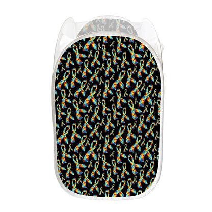 Autism Awareness Ribbon Pattern Print Mesh Laundry Hamper