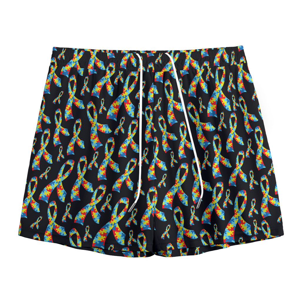 Autism Awareness Ribbon Pattern Print Mesh Shorts