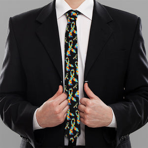 Autism Awareness Ribbon Pattern Print Necktie