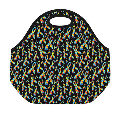 Autism Awareness Ribbon Pattern Print Neoprene Lunch Bag