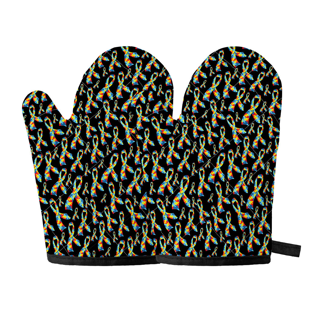 Autism Awareness Ribbon Pattern Print Oven Mitts