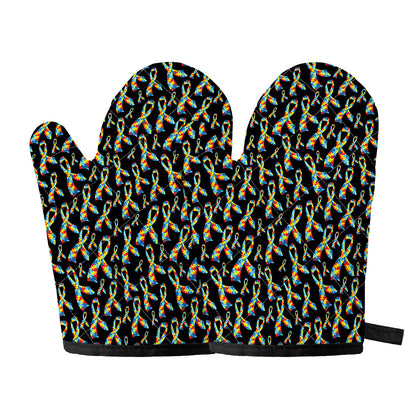 Autism Awareness Ribbon Pattern Print Oven Mitts