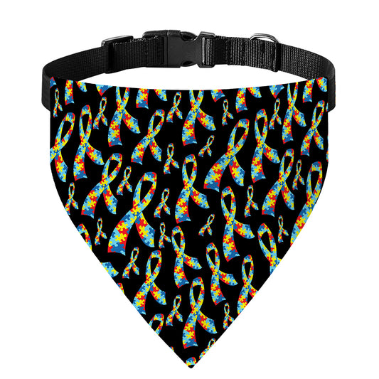 Autism Awareness Ribbon Pattern Print Over The Collar Dog Bandana