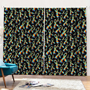 Autism Awareness Ribbon Pattern Print Pencil Pleat Curtains