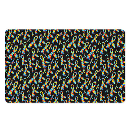 Autism Awareness Ribbon Pattern Print Polyester Doormat