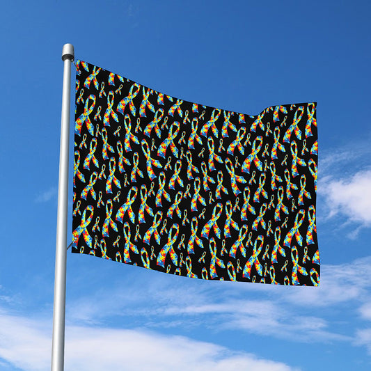 Autism Awareness Ribbon Pattern Print Polyester Flag