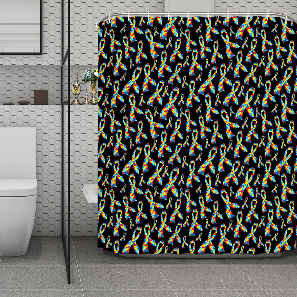 Autism Awareness Ribbon Pattern Print Polyester Shower Curtain